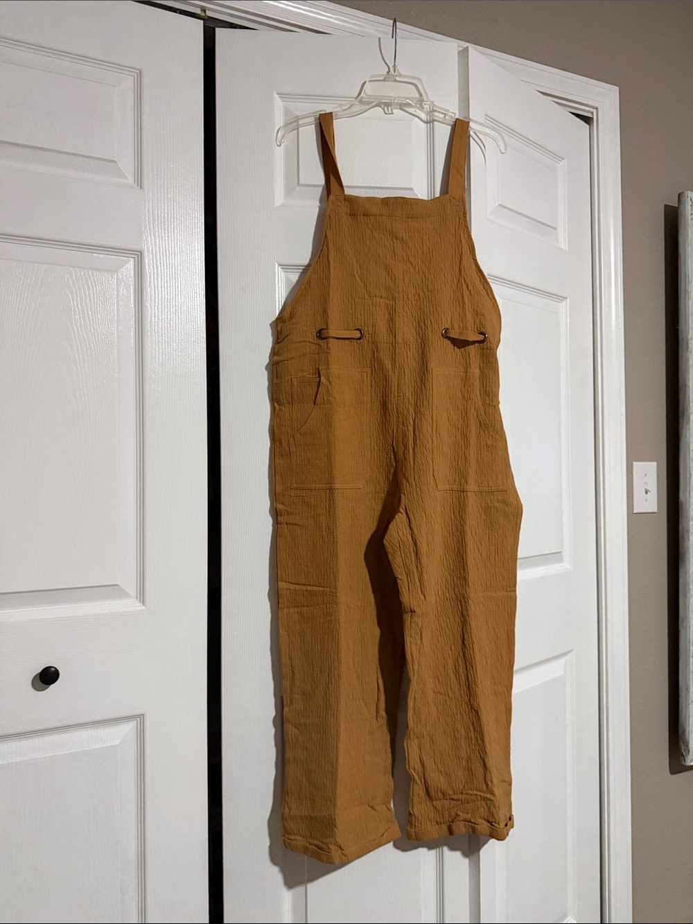Storia Mustard Brown Cotton Strap Jumpsuit Overalls
